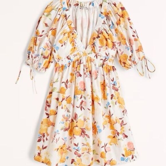 Abercrombie & Fitch Dresses & Skirts - Abercrombie & Fitch puff sleeve babydoll mini dress in yellow floral Sz S
